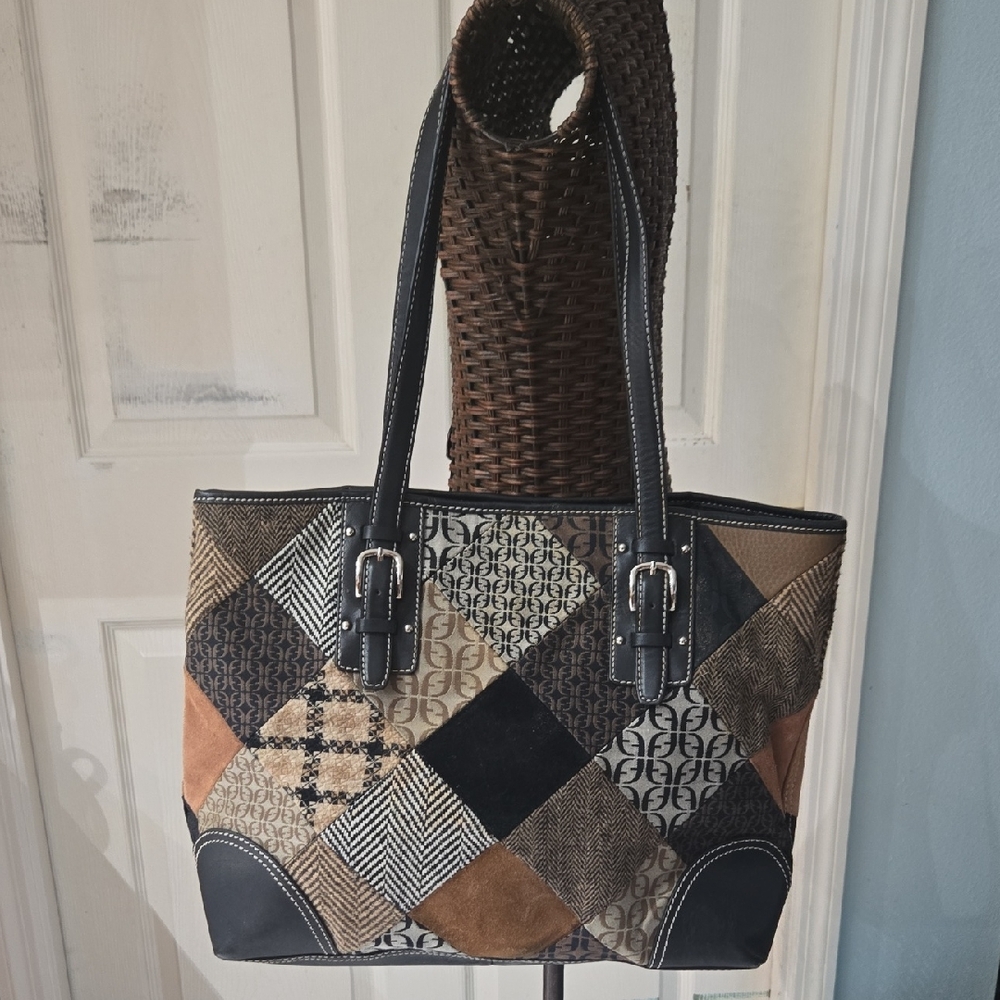 Patchwork Tote Bag - Black And Brown - image 1